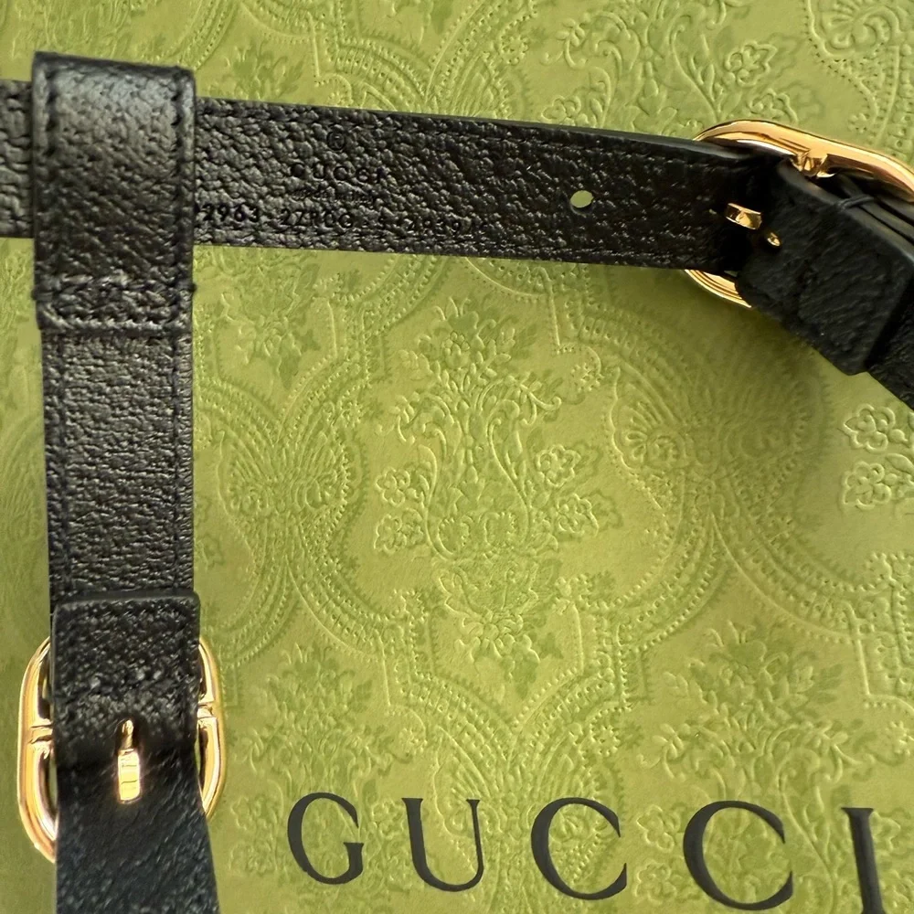 NWB Gucci GG Logo Black Leather Pet - Dog Harness with Gold Buckles Size M